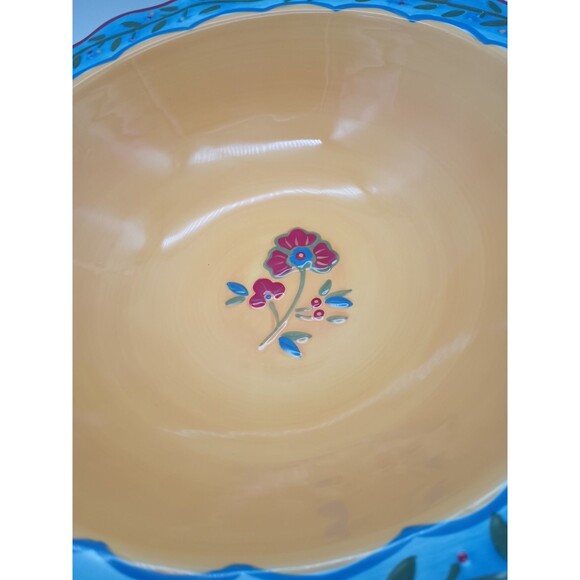 mww market Footed Serving Bowl Floral Fruit Colorful Rimmed 12.5" Pasta Salad - Picture 2 of 8